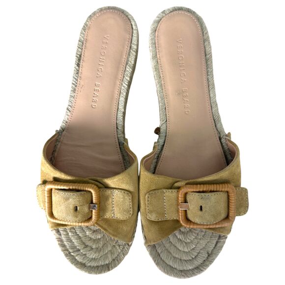 Veronica Beard Apa Suede Buckle Espadrille Sandals Desert Beige Size 7 - Picture 7 of 9